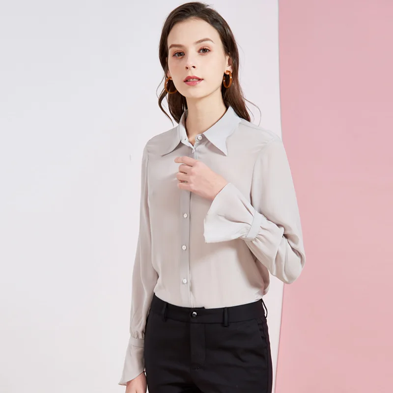 

Women's Blouses and Tops Silk beige loutus Floral sleeve Office Formal Casual Shirts Plus Large Size Spring Summer Sexy Femme