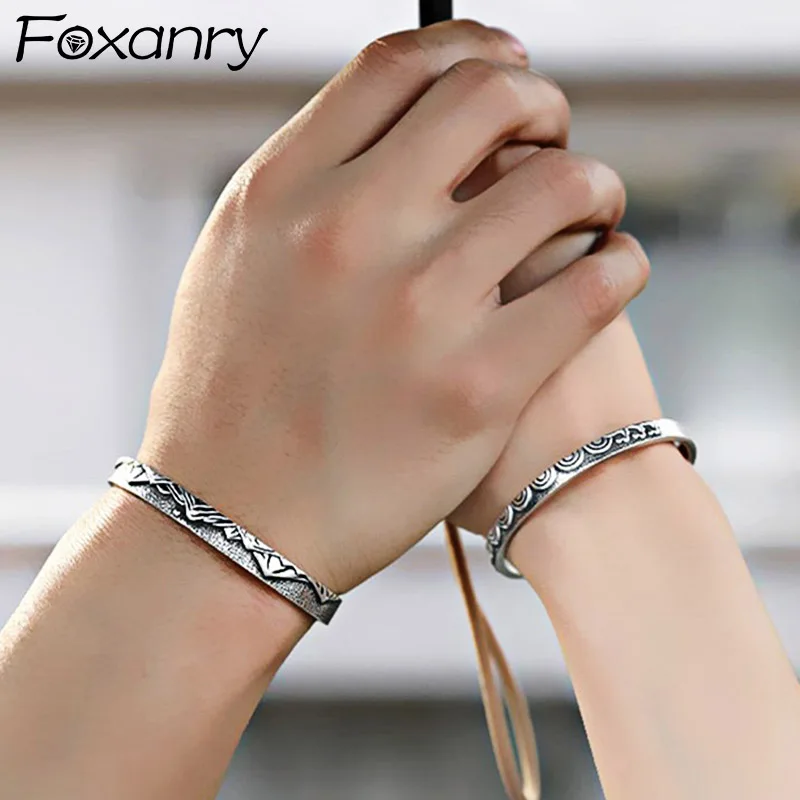 Foxanry Silver Color Vintage Handmade Couples Bracelets New Fashion Simple Thai Silver Birthday Jewelry Gifts for Women