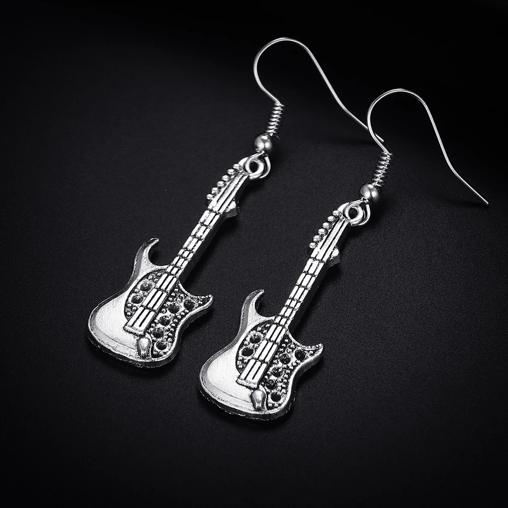 

Trendy Vintage Guitar Shape Dangle Antique Silver Plated Earrings for Women Girl Retro Drop Earrings Cute Earring Jewelry