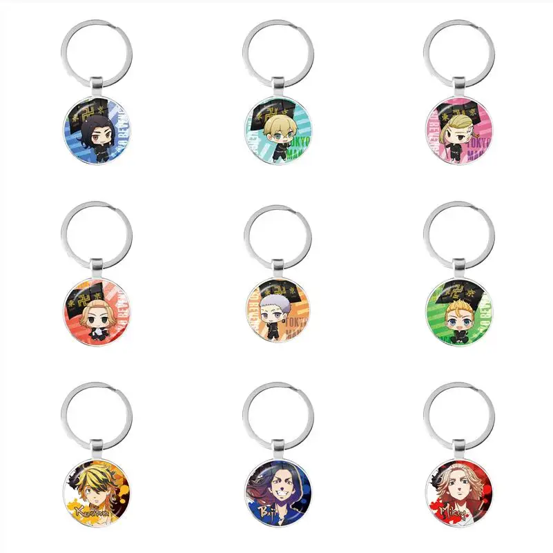 Hot Anime Tokyo Revengers Keychain Mikey Draken Chifuyu Glass Dome DIY Photo Pendant Keyring Jewelry Collections Gift