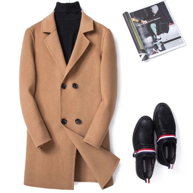 Double Breasted Wool Coat Men Spring Autumn Long Jacket Men Plus Size Mens Overcoat Coats Abrigo Hombre M064 KJ2454