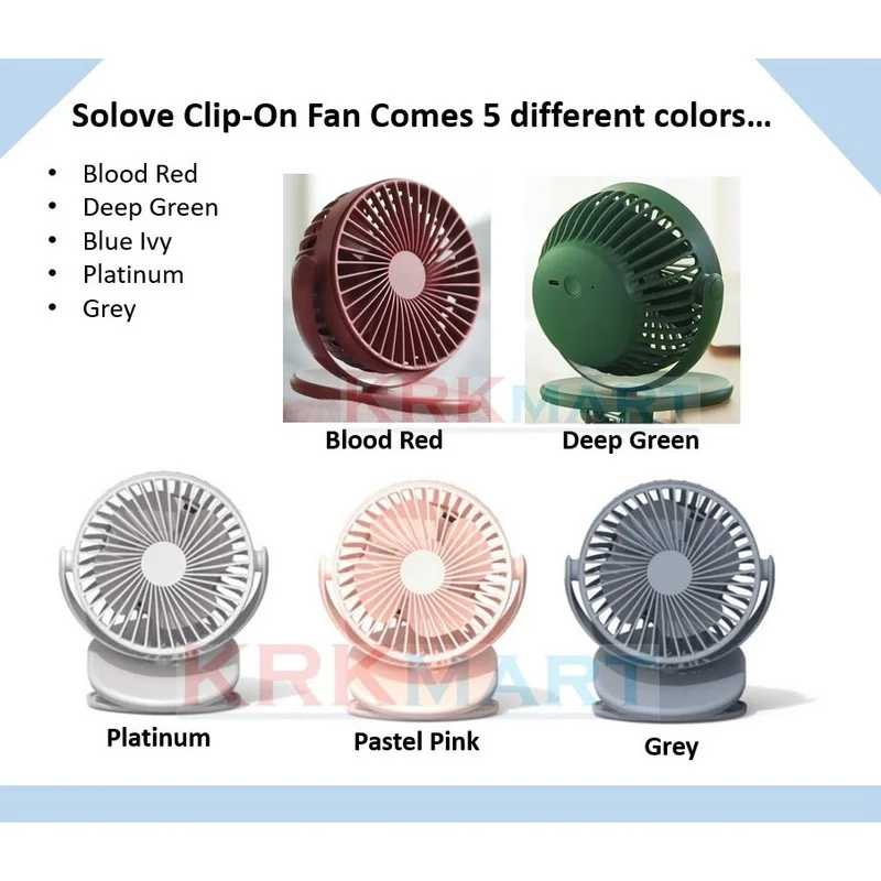 Sunshine Xiaomi SOLOVE Clip-on Fan 360 Degree Rotating Mini 3 Speed Handheld USB Electric Fan