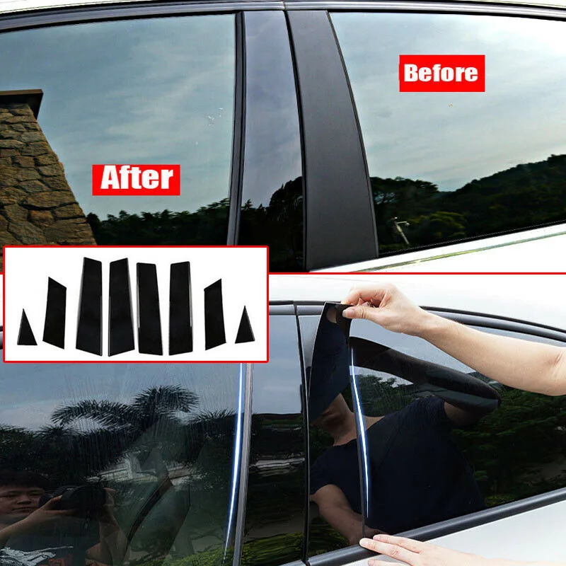 8pcs/Set Black Mirror Effect Car Window Pillar Posts Cover Trim For Nissan Qashqai 2016-2018 jfs Middle BC Column Sticker