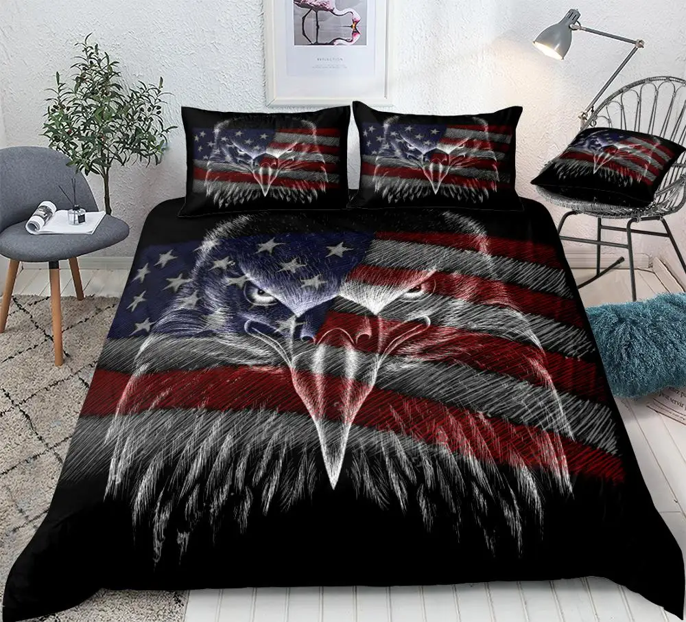 3D Eagle Duvet Cover Set Wild Animal Bedding Independence Eagle Quilt Cover Queen Home Textiles Black Animal Bed Set Dropship