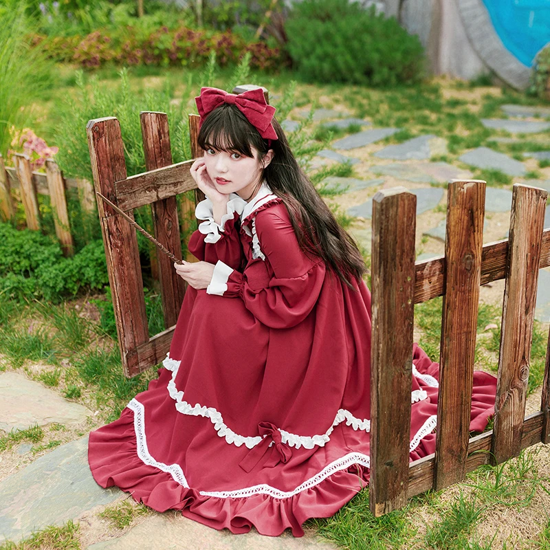 Palácio doce princesa lolita vestido peter pan colarinho vintage impressão de cintura alta vestido de renda vitoriana kawaii menina cosplay cos