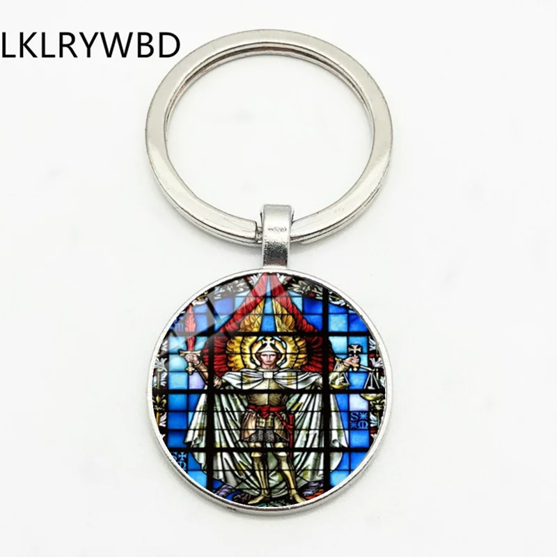 New Archangel St. Michael Keychain Protects My Aegis Protection Orthodox Convex Glass Pendant Keychain