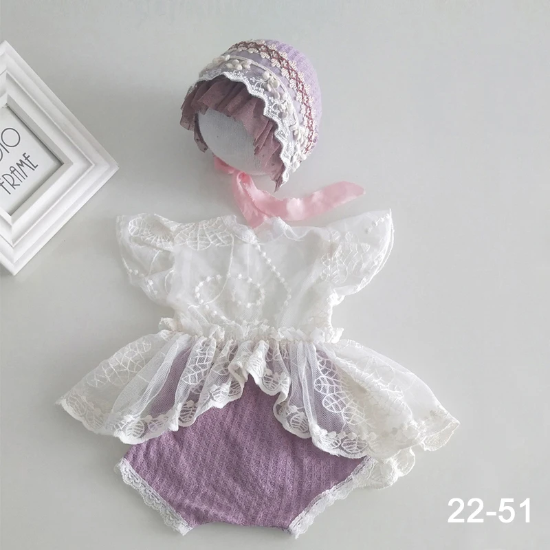 Newborn Baby Clothing Photo Shoot Costumes Infant Boy Girl Photo Rompers Outfits With Hat Lace Dress Knitted Jumpsuit Sets