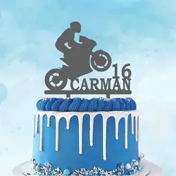 Man Motocross Silhouette Custom Name Age Motorcycle Racing Cake Topper For Motocross Fans Birthday Party Cake Decoration YC172