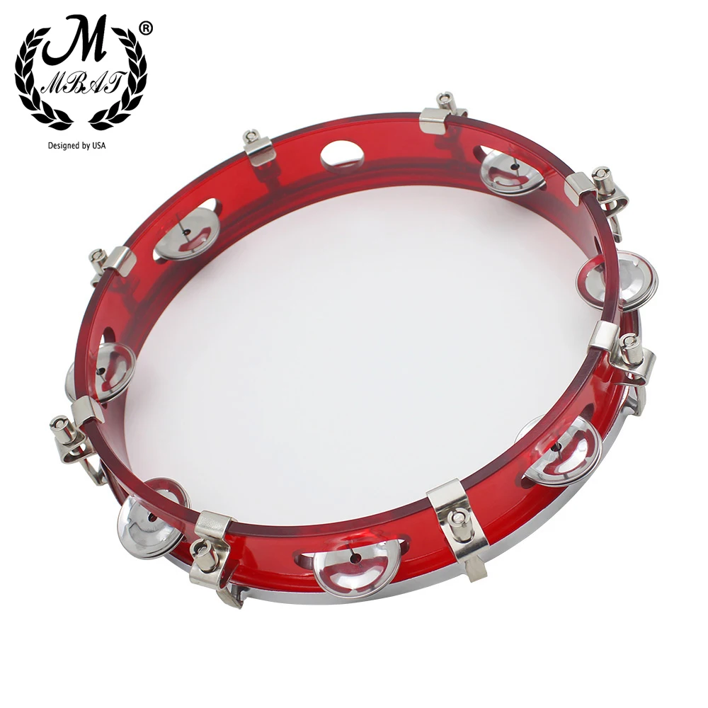 M MBAT Adjustable Tambourine Percussion Instrument Red Hand Drum With Jingle Bells Kids Music Gifts Children\'s Educational Toys