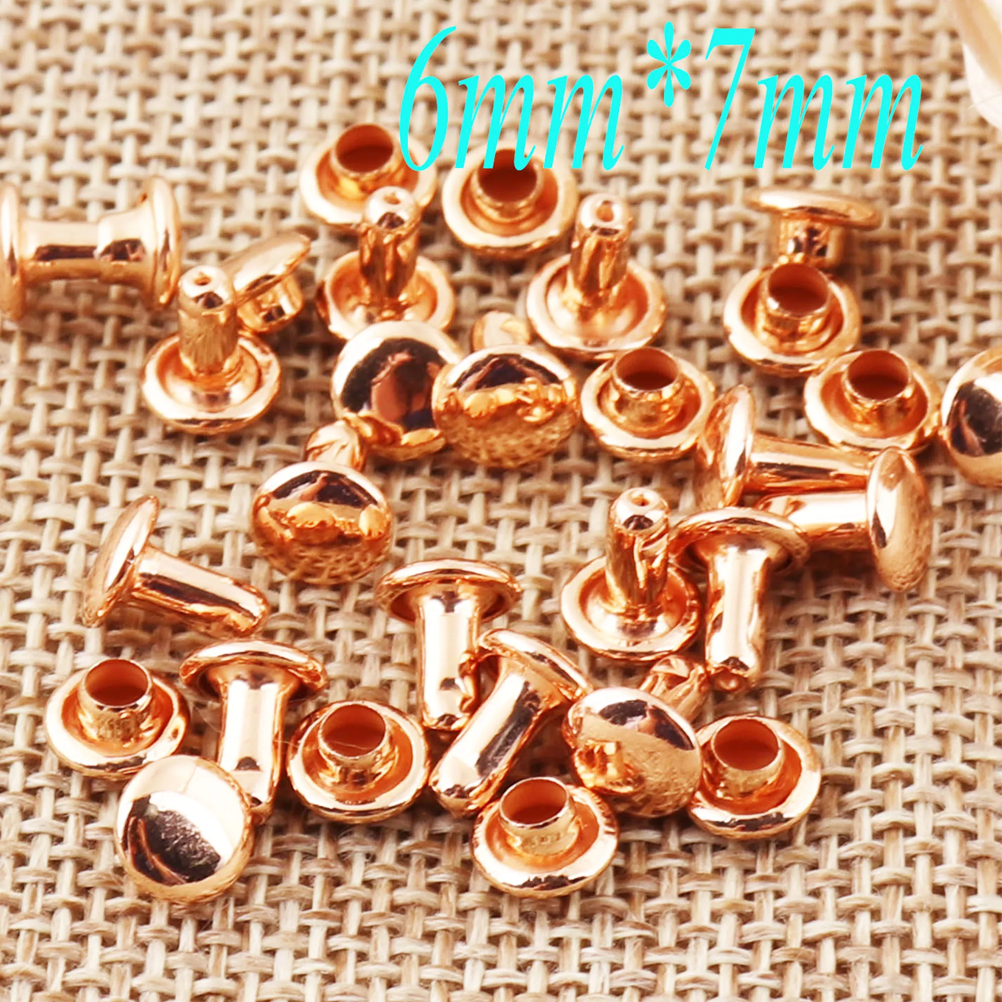 100-300 Sets MINI Rose Gold Double Cap Rivets Round 6mm Studs Leather Craft Snaps Prong Fastener Riveted