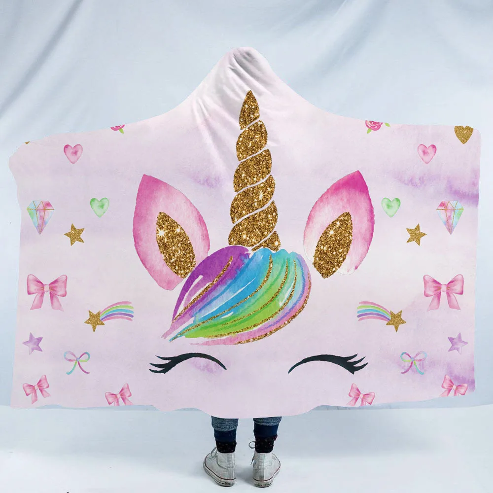 Unicorn Pattern Beach Towel Magic Hat Children Hooded Cloak Bath Towel Blanket Beach Swim Quick-drying Absorbent Bathrobe Poncho