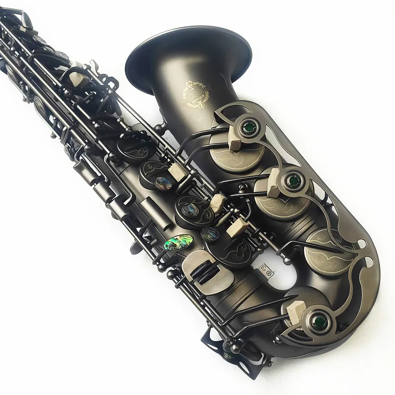 New Japan suzuki Retro Eb Alto Saxophone Unique Matte Black Nickel Plated Carved Surface E Flat Instrument Sax With Case