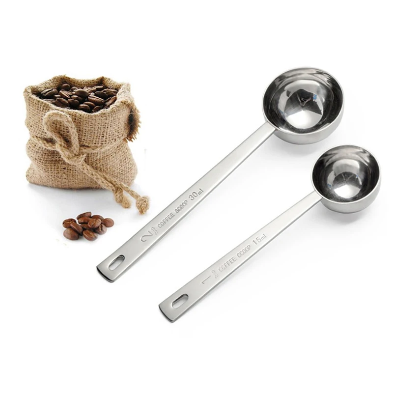 

Wholesale 100PCS Stainless Steel Coffee Scoop 15ml 30ml Measuring Scoop Spoon Long Handled Metal Measure Spoon Coffee Tools GF82