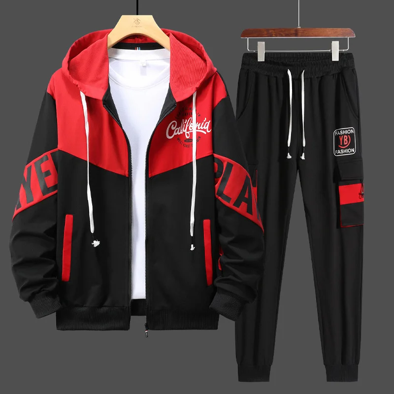 New Men Tracksuits for Set 2 Piece Suits Mens Long Sleeve Cardigan Printing Sweatshirts Sweatpants Sets Student Male Sports Suit