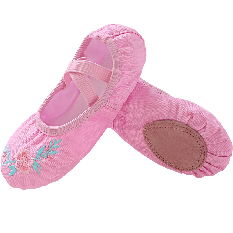 Kids Dance Embroidery Flower Ballet Shoes Children Girls Professional Canvas Soft Sole Shoes for Ballet