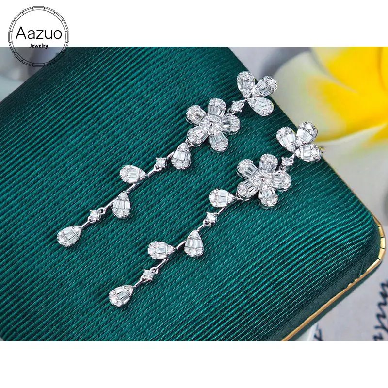 

Aazuo 18K Pure White Gold Fashion Jewelry Real Diamond IJ SI 1.0ct Fairy Flower Stud Earring Grand banquet Party Hot Sell