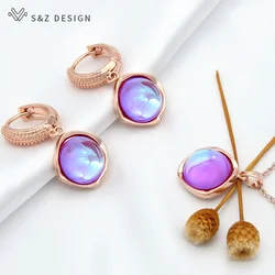 S&Z DESIGN Elegant Round Colorful Crystal Dangle Earrings Jewelry Sets For Women Girls Wedding Party Fashion Pendant Necklace