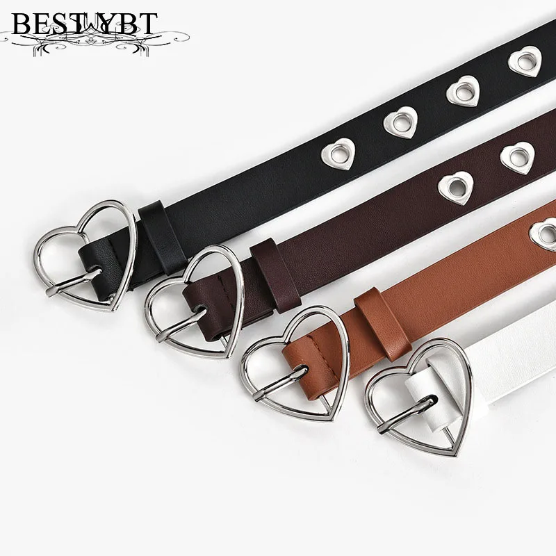 Best YBT Imitation Leather Women\'s Belt Alloy Pin Heart Buckle Belt Creative Decorative Fashion Women\'s Belts For Jeans