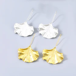 Unique Gingko Leaf Charm Drop Earrings Big Statement Geometric Earrings for Women Gold Silver Color Jewelry Pendientes Mujer