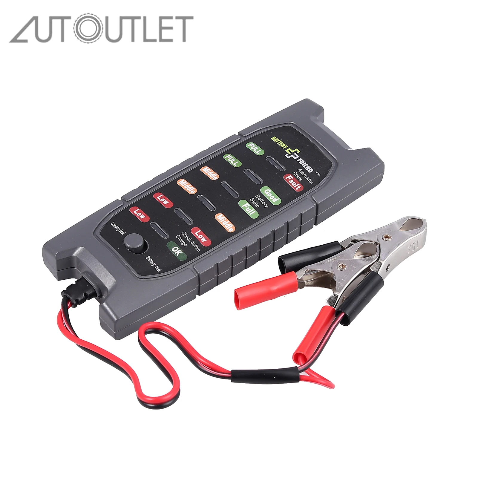 AUTOUTLET Car Digital Battery Tester 12V Alternator Analyzer Battery State Life Check Loading Test Tool With Two Clips 6 LEDs