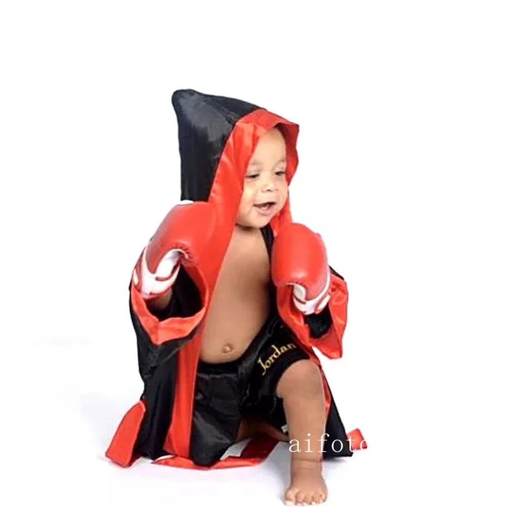 Baby Boxer Red Robe And Pants Set Sanda Free Fight Boxing Glove Shorts For Newborn Photography Props  Accessories Infant Photo