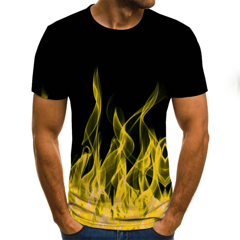 2021 new flame men\'s T-shirt summer fashion short-sleeved 3D round neck tops smoke element shirt trendy men\'s T-shirt