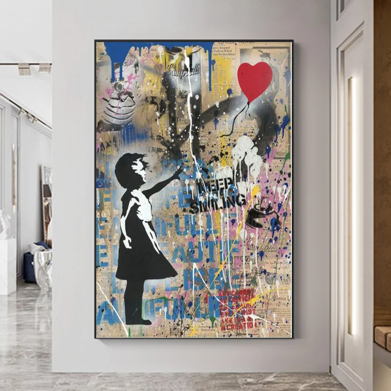 

Banksy Graffiti Art Canvas Painting Girl With Red Balloon Posters and Prints Street Wall Art Picture Living Room Decor Cuadros