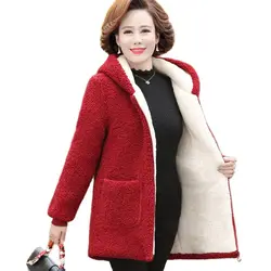 Mother Winter Women's Jacket 2021 New Female Lambswool Plus Velvet Cotton Coat Plus Size 5XL Overcoat Hooded Warm Lady Outerwear