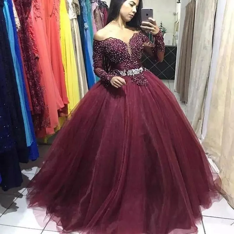 

ANGELSBRIDEP Quinceanera Dresses Vestidos De 15 Años Full Crystal Beads Tulle Sweet 16 Ball Gowns Debutante Party Dress