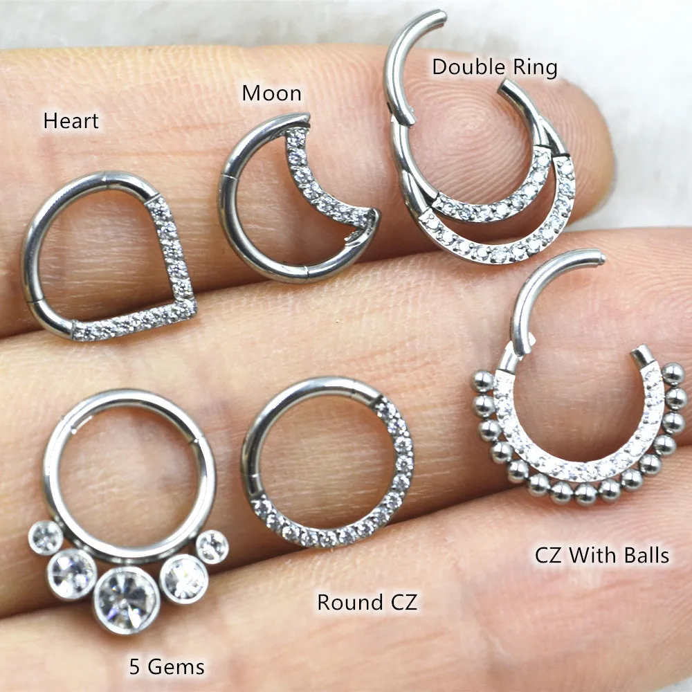 

12pcs/Lot G23 Titanium CZ 316L Surgical Steel Nose Seamless Hinged Segment Ring Clicker Ear Cartilage Helix Tragus Hoop Septum