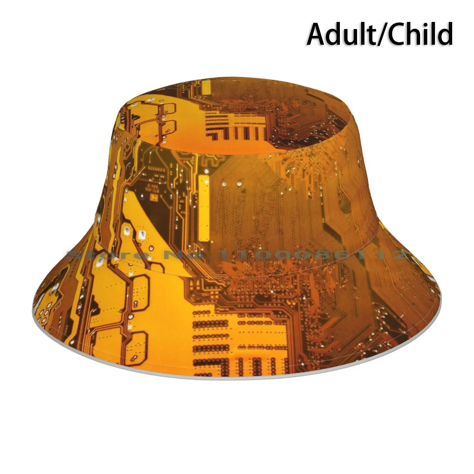 Ocher Electronic Circuit Board Bucket Hat Sun Cap Ocher Yellow Chip Circuit Closeup Component Computer Conductor Detail Device