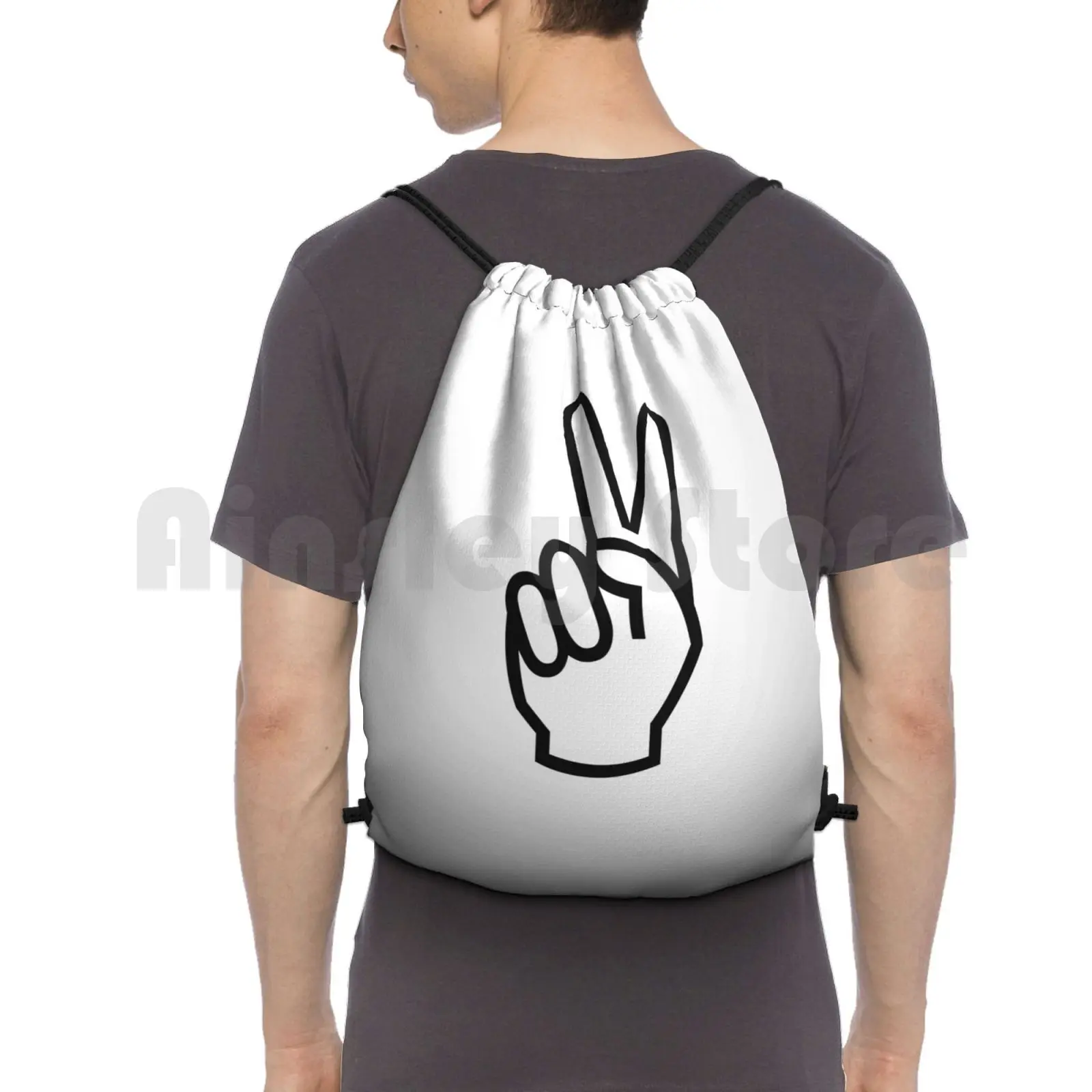 Peace Yolo Yeah Backpack Drawstring Bags Gym Bag Waterproof Sign Hand Peace Symbol Funny Cool Yolo Win Loser