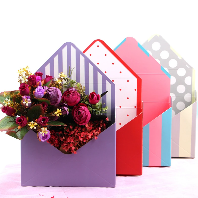 Korean Envelope Flower Packaging Box Foldable Flower Gift Box Wedding Party Decoration Stripe Printed Flower Gift Packaging Box