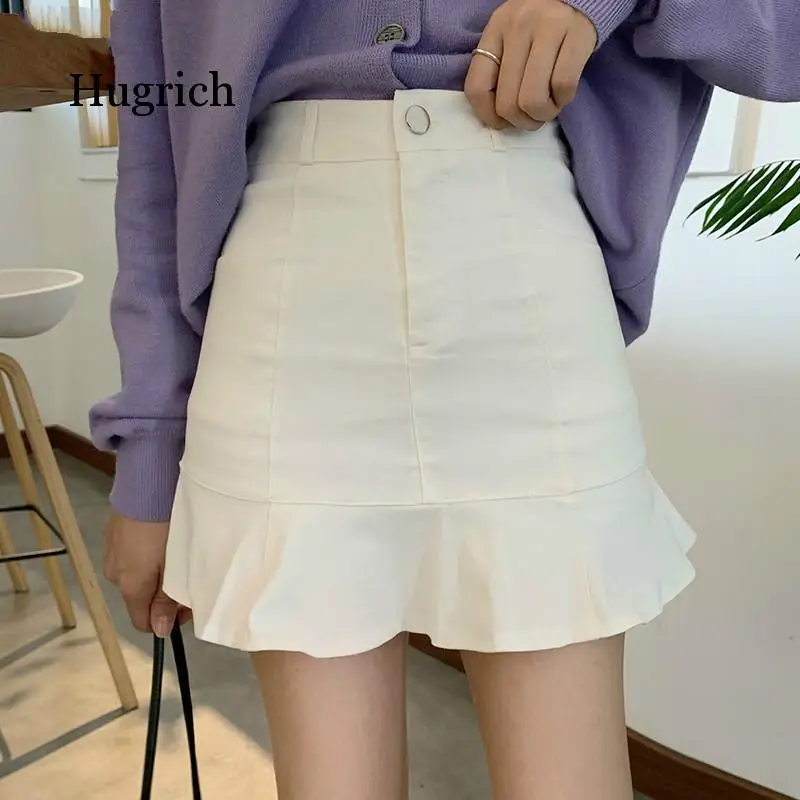 Women Empire Sexy & Club 2020 Summer New Solid Ruffles A-Line Mini Slim Simple Chic Wild Feamle Fashion Skirts