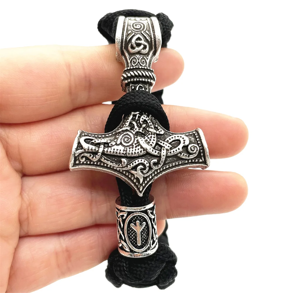 Nostalgia Thor Hammer Norse Viking Bracelet Rune Charms Bead Jwelry For Women Bangles Bracelets Vikingo Men Jewelry Dropship