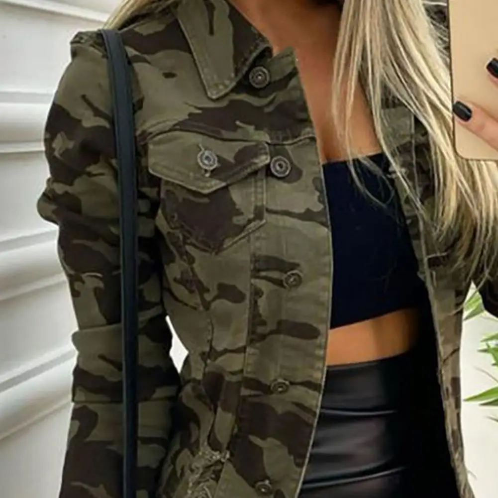 Elegant Party Lapel Casual Jacket Lightweight Coat Well Fit Camouflage Print Lady Jacket Streetwear for Working Women\'s Clothing