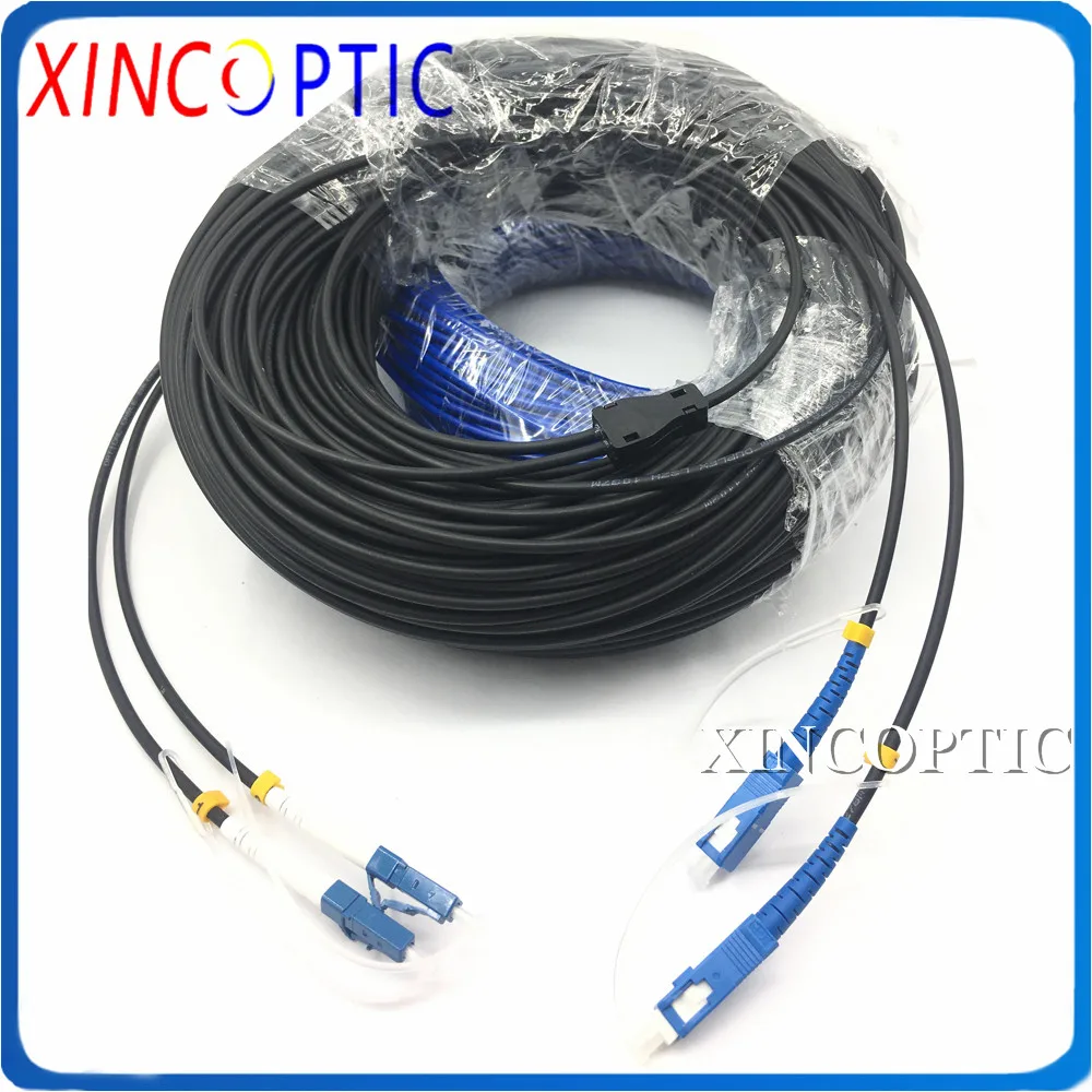 2Core 100M LC SC ST FC SM Single Mode OS1 2C G657A1 LC/UPC-SC/UPC Outdoor Armored LSZH 3.0mm Duplex Fiber Optic Patch Cord Cable