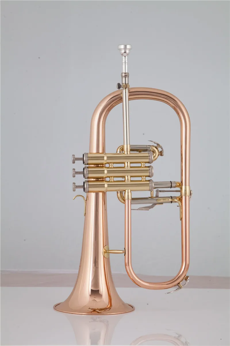 

Hot Selling Bb Flugelhorn Rose Brass Lacquer metal Musical instrument Professional with Mouthpiece Case Free Shipping