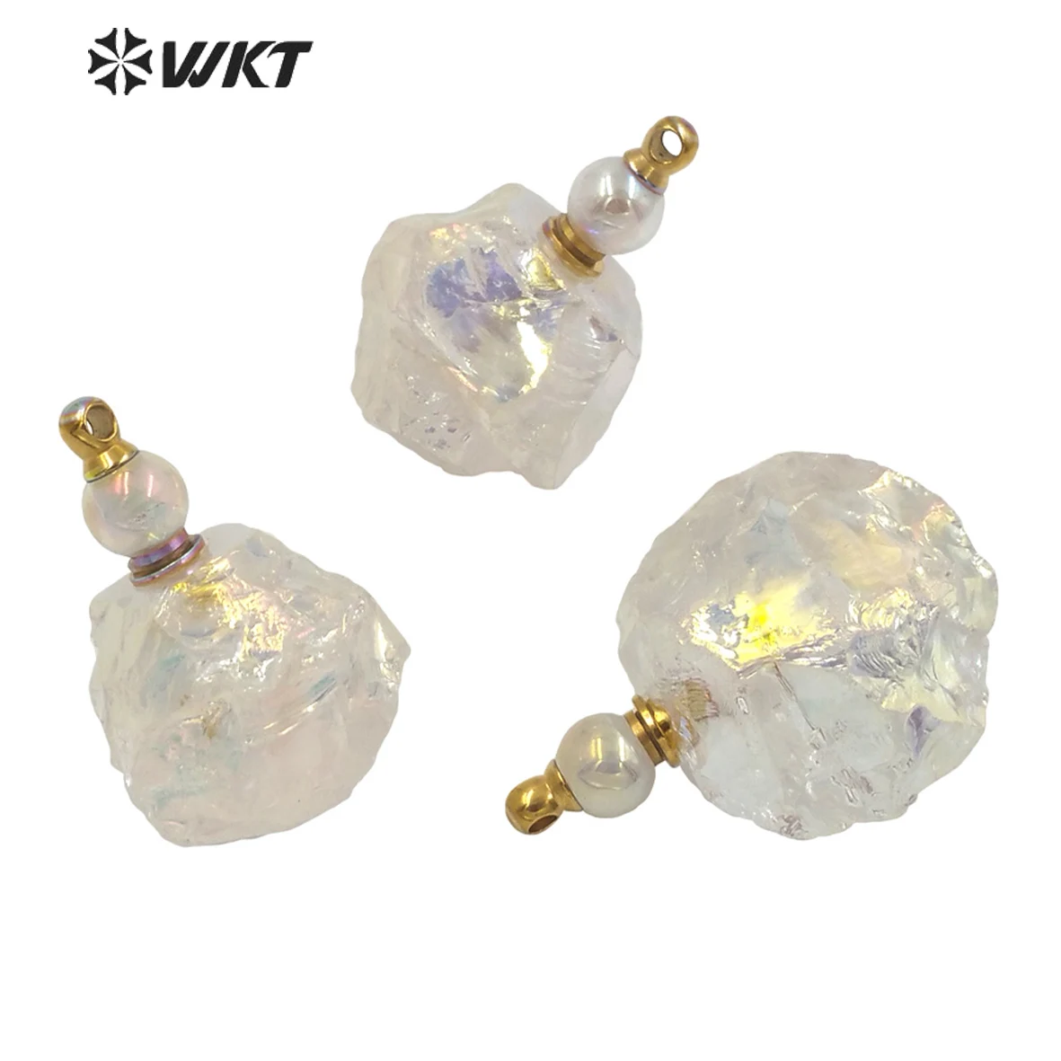 

WT-P1632 WKT Romantic Style Essential Oil Bottle Pendant Natural Women Perfume Bottle Piendant Aura Cystal Quartz Stone Bottle