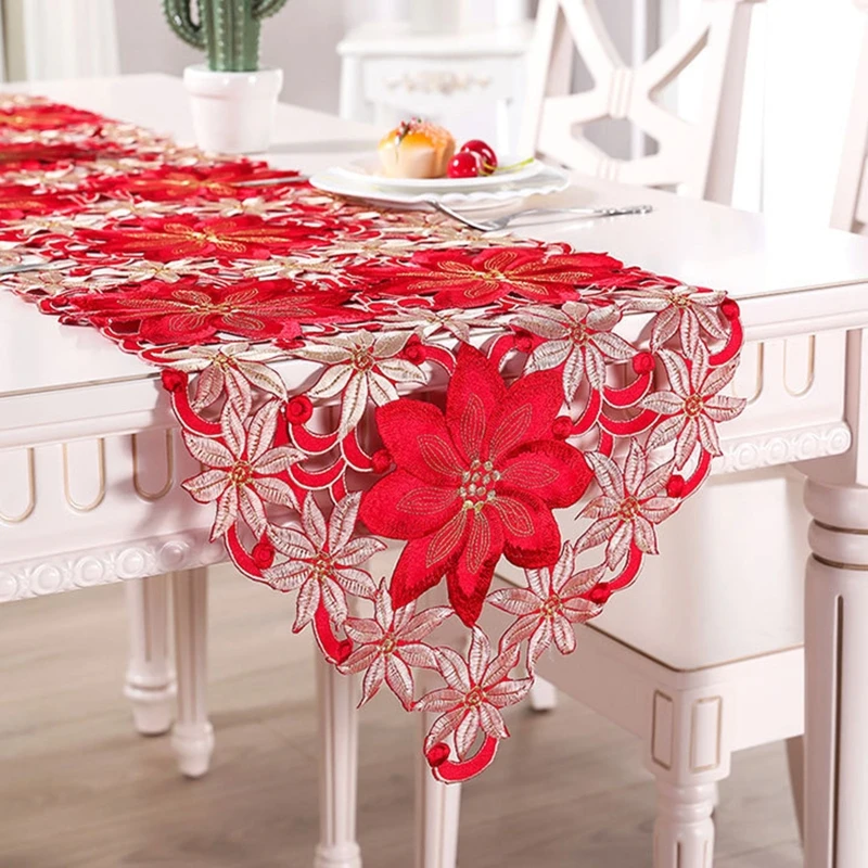 Độ Dày Gấp Đôi Đỏ Mộc Mạc Cutwork Họa Tiết Nổi Bàn Á Quân Đồ Dùng Trang Trí Giáng Sinh Chất Lượng Cao Cho Gia Đình Ăn