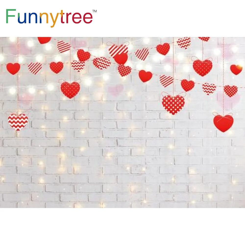 

Funnytree Valentine's Day Backdrop Love Sweet Heart White Brick Wall Bridal Shower Party Decor Banner Photography Background