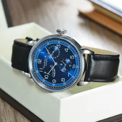 42mm PARNIS blue dial power reserve date window ST automatic mens watch