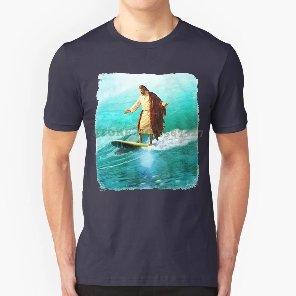 Cartoon Hip Hop Shirt T Shirt Jesus Christus Surfs Up Surfer Waveriding Kite Wake Grey S / M / L / Xl