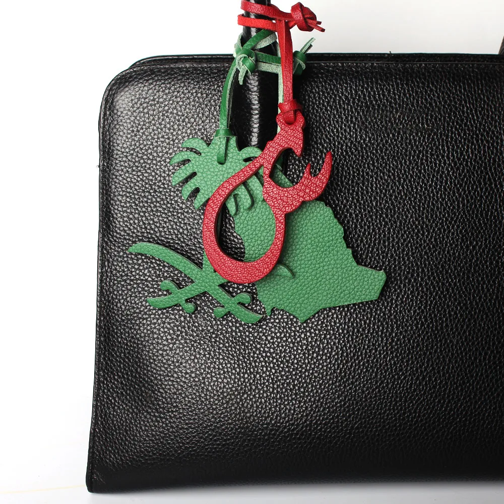 Alligator High Quality Real Genuine Natural 100% Full Grain Leather Saudi Map Keychain Ladies Women Car Pendant Bag Charm