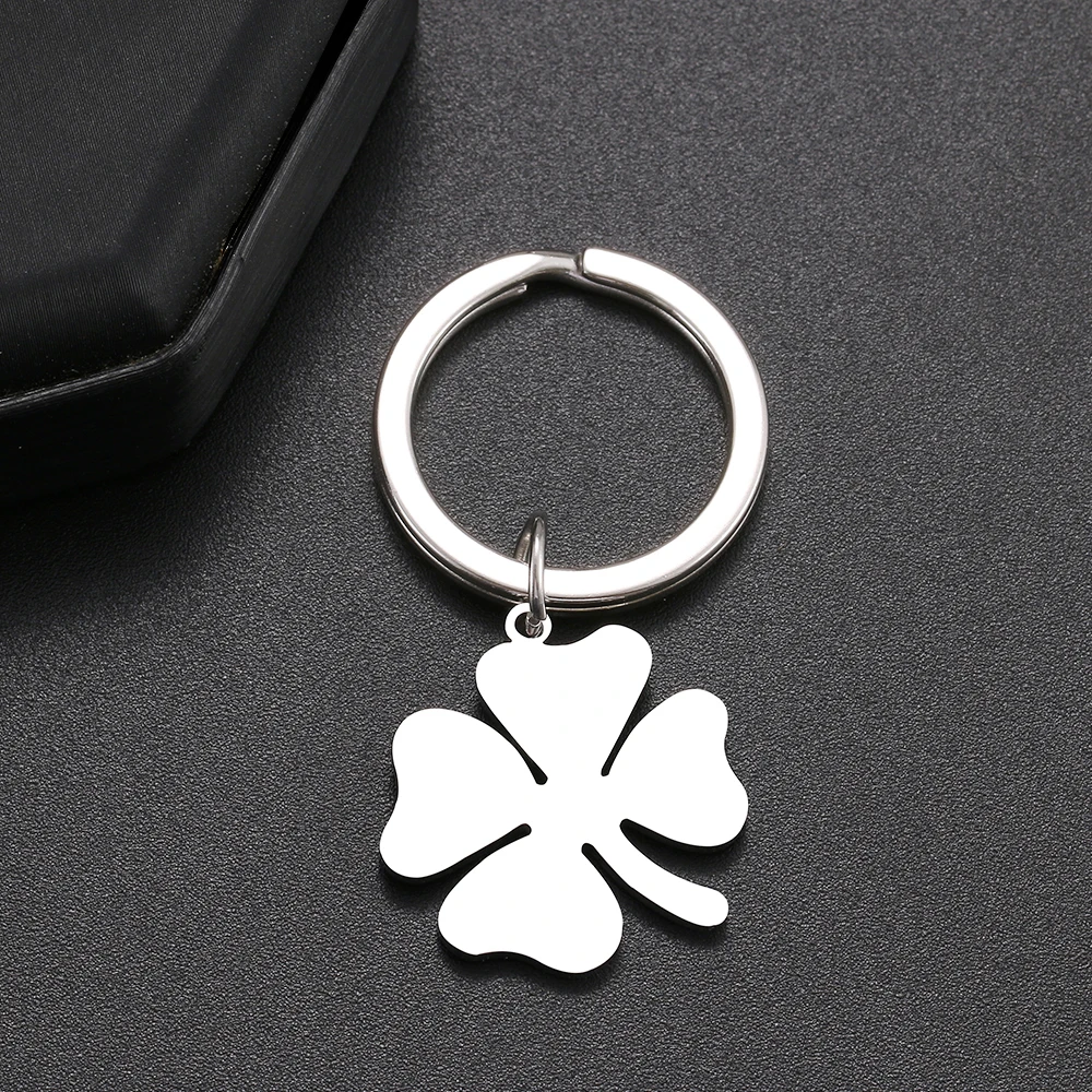 Stainless Steel Keychain Classic Clover Silver Color Fashion keychain for car keys Pendant For Women Man Jewelry Friends Gifts