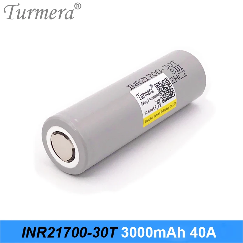 Battery 21700 3000mah 40A INR21700-30T Rechargeable Lithium Battery for E-cigarette Vape and Screwdriver Vacuum Cleaner Turmera