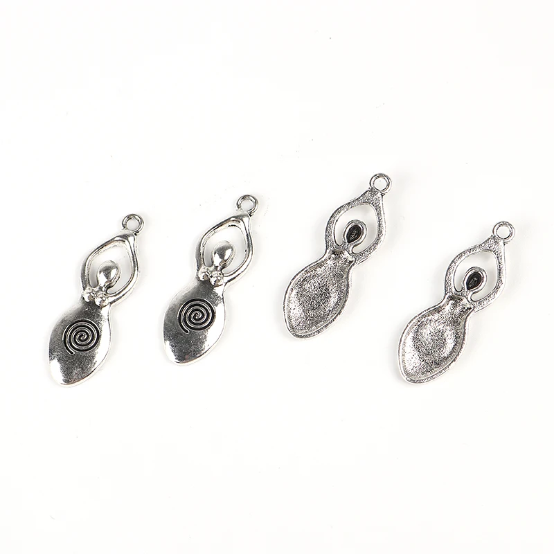 10 PCs Vintage Zinc Metal Alloy Goddess Pendants  Antique Silver Color Spiral Carved For Diy Neckalce Jewelry Making Findings