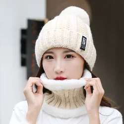 Winter Hat Womens Beanie Hats Thick Warm Skullies Winter Knitted Women Hat Letter Bonnet Beanie Cap Outdoor Riding Hat Scarf Set