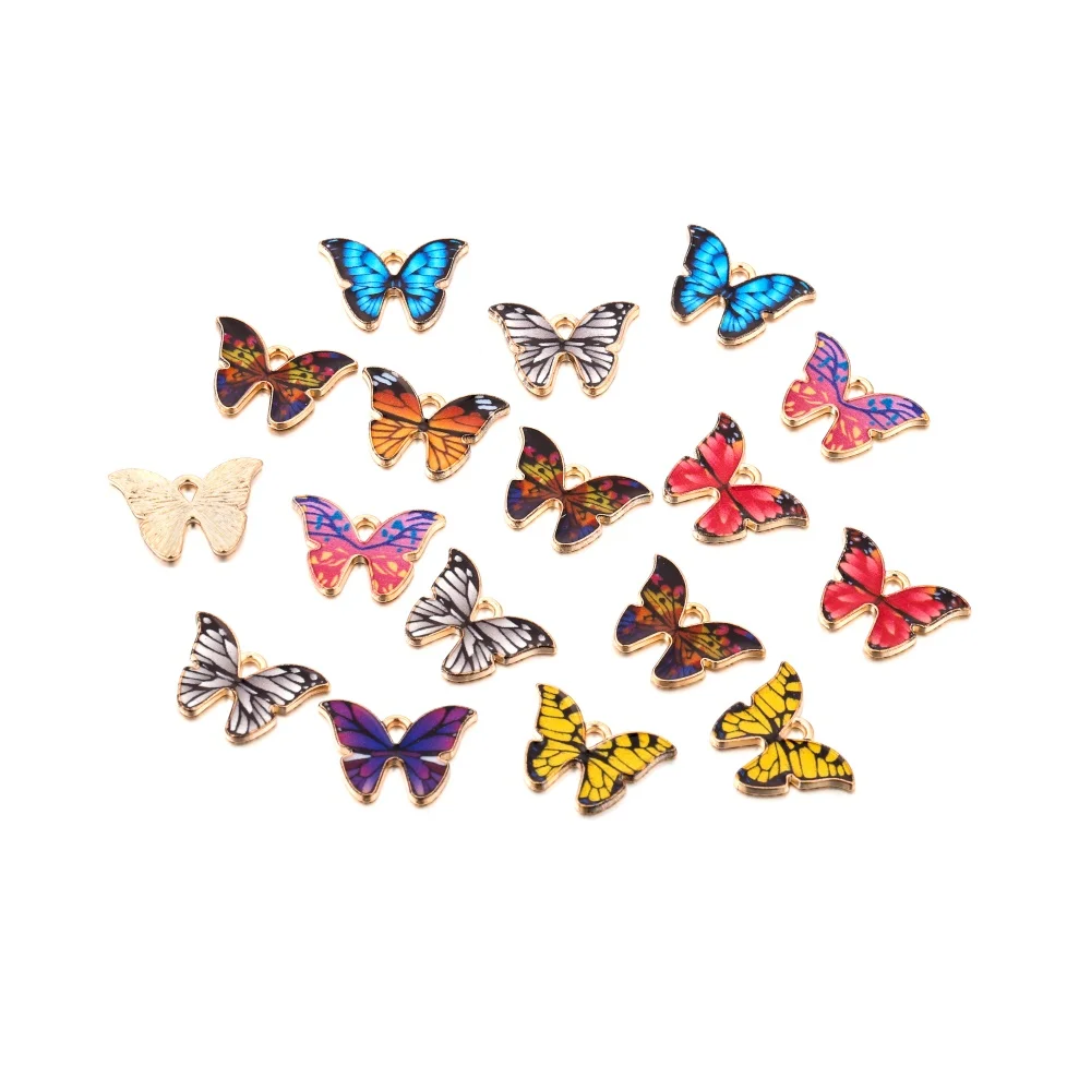 10pcs 21x15mm Colorful Butterfly Charms Pendant Enamel Metal Small Charms Necklace Bracelet For DIY Jewelry Making Accessories