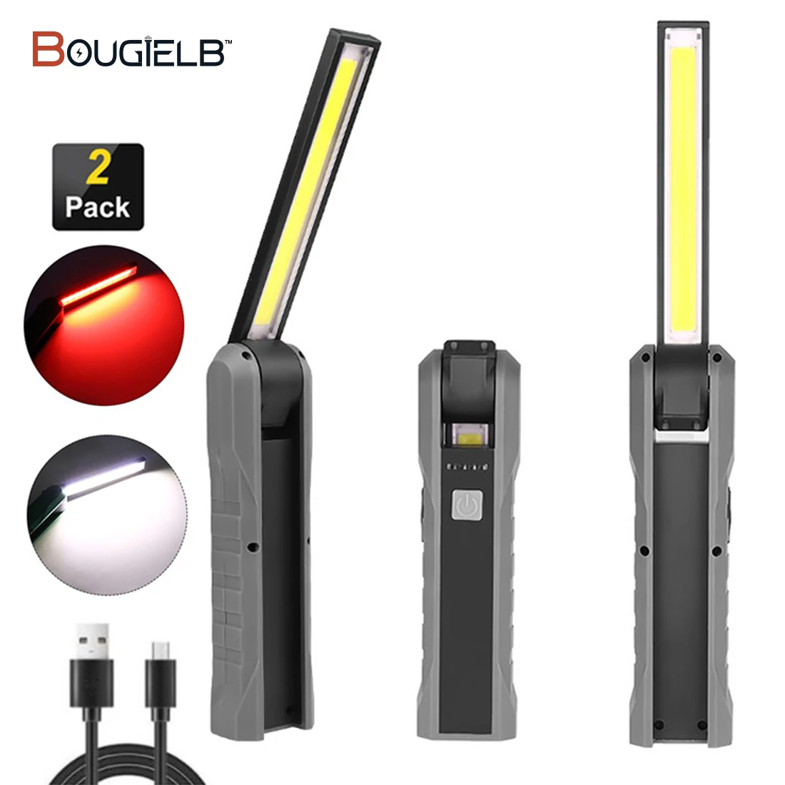 Portable LED COB Work Light USB Rechargeable Flashlight Magnetic  Hook Lanterna Torch Flexible Inspection Hand Lamp For Outdoor